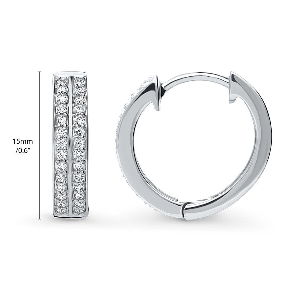 Angle view of Double Row CZ Medium Hoop Earrings in Sterling Silver 0.6 inch, 4 of 6
