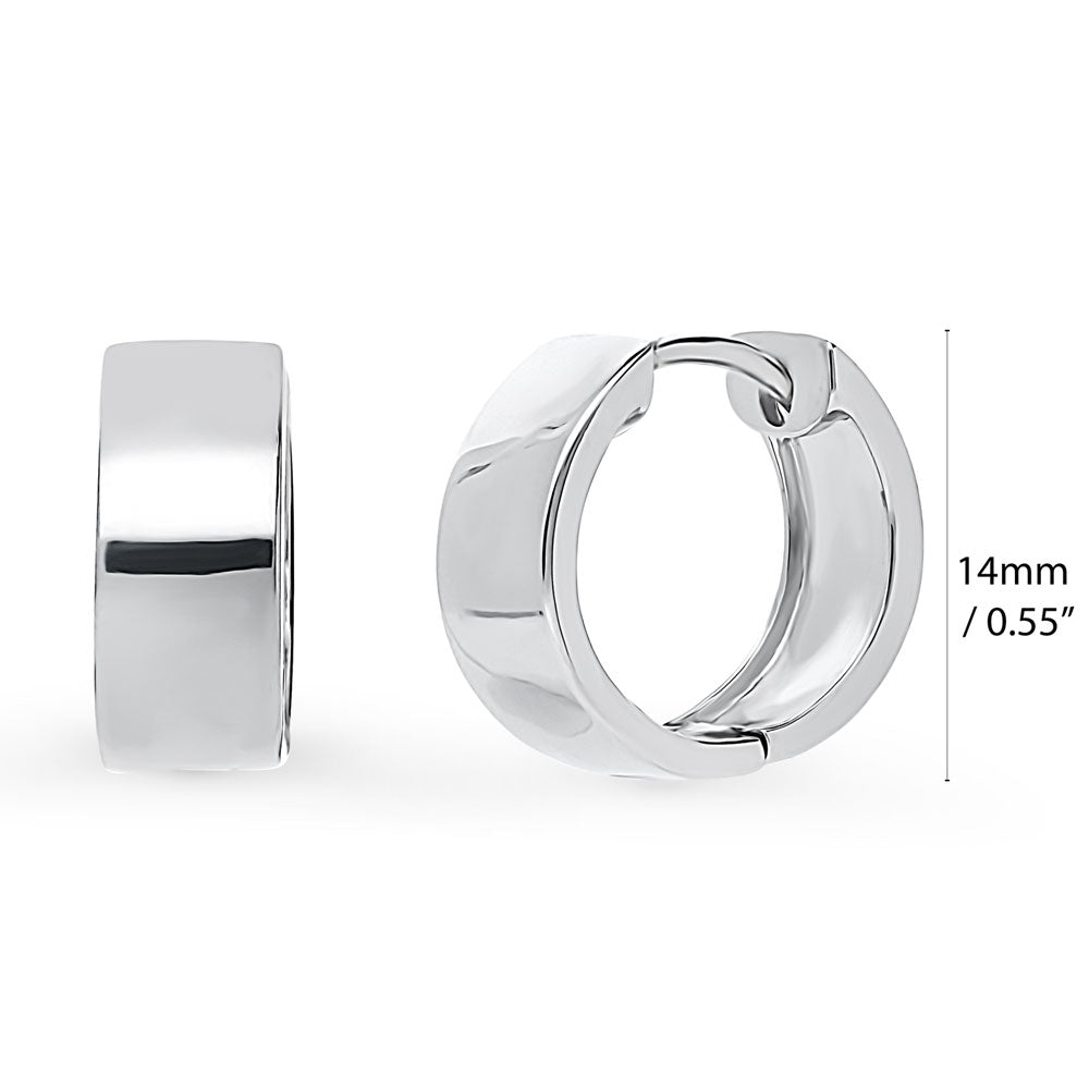 Front view of Small Huggie Earrings in Sterling Silver 0.55 inch