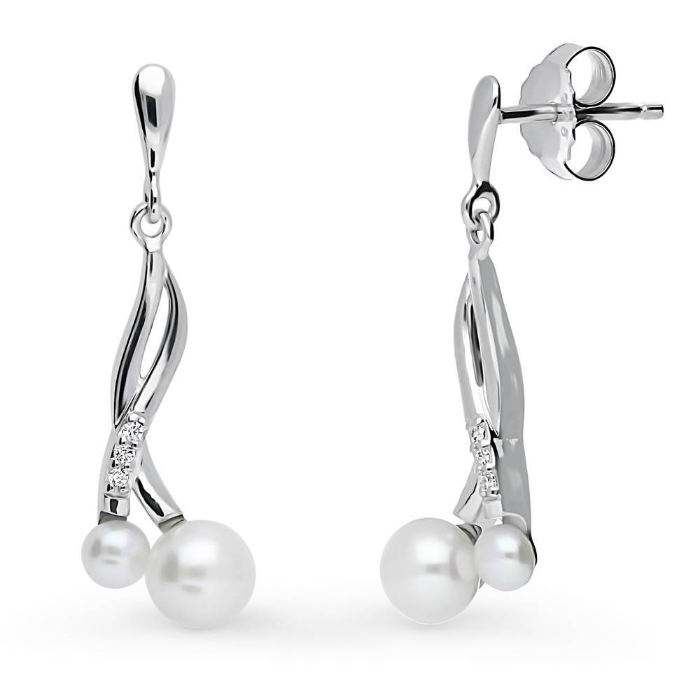 Infinity White Round Cultured Pearl Earrings in Sterling Silver, 1 of 4