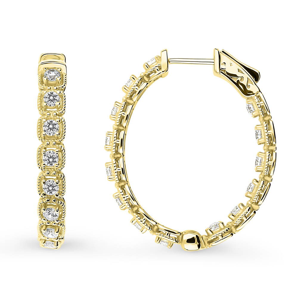 Oval CZ Medium Inside-Out Hoop Earrings in Sterling Silver 1.2"