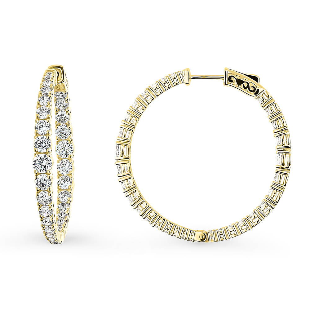 Graduated CZ Medium Inside-Out Hoop Earrings in Sterling Silver 1.5"