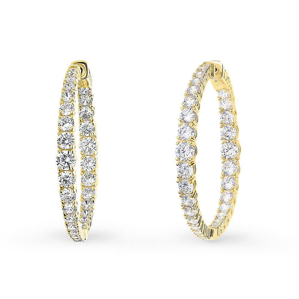Graduated CZ Medium Inside-Out Hoop Earrings in Sterling Silver 1.5"