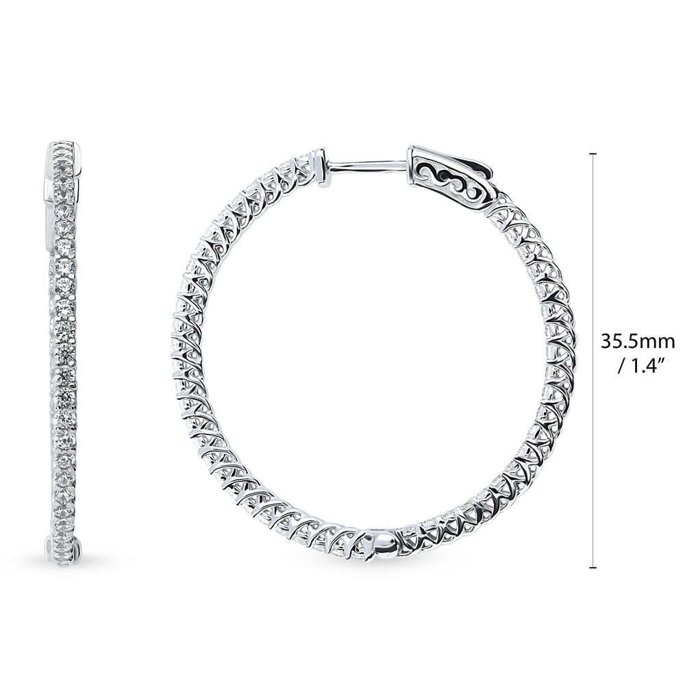 Angle view of CZ Medium Inside-Out Hoop Earrings in Sterling Silver 1.4 inch