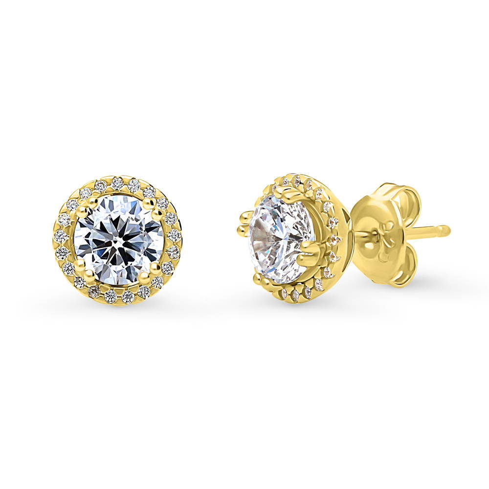 Halo Round CZ Stud Earrings in Sterling Silver