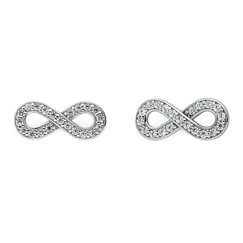 Infinity CZ Stud Earrings in Sterling Silver, 1 of 6