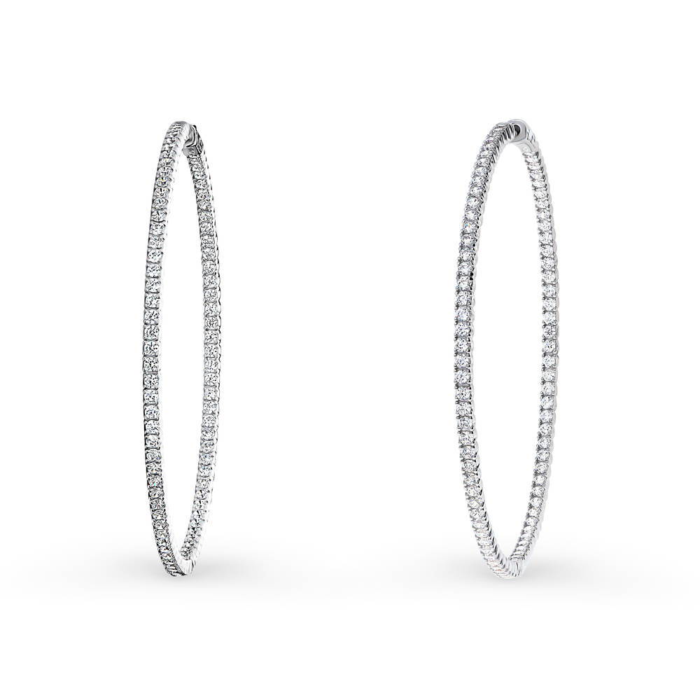 Front view of CZ Large Inside-Out Hoop Earrings in Sterling Silver 2.5 inch