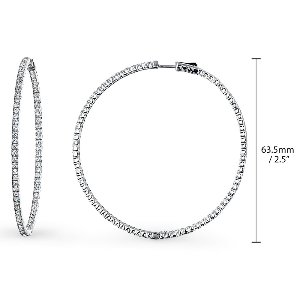 Angle view of CZ Large Inside-Out Hoop Earrings in Sterling Silver 2.5 inch