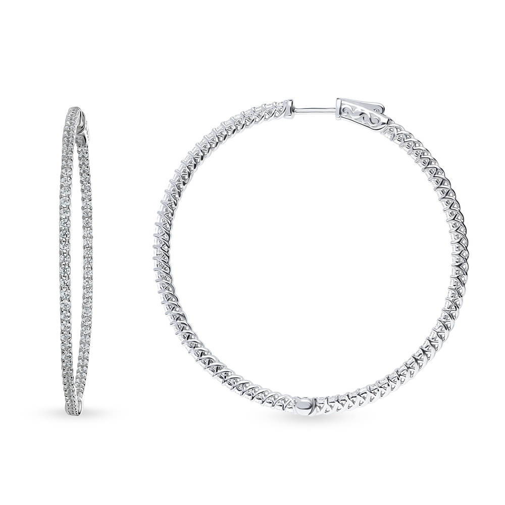 CZ Large Inside-Out Hoop Earrings in Sterling Silver 2"