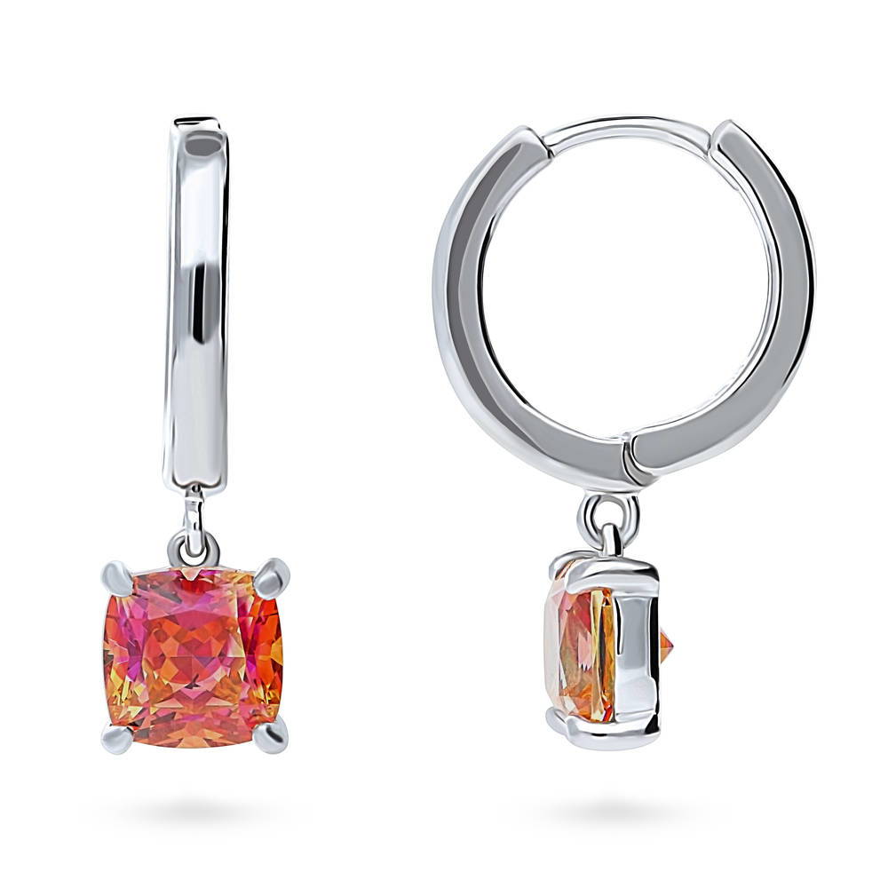 Kaleidoscope Solitaire Red Orange CZ Dangle Earrings in Sterling Silver