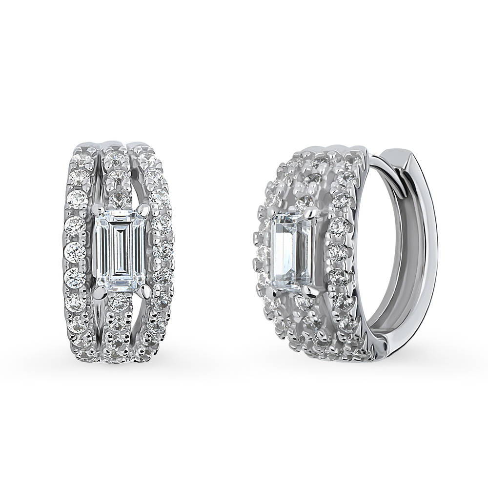 Front view of Solitaire CZ Hoop Earrings in Sterling Silver 0.6ct 0.66 inch, 4 of 5