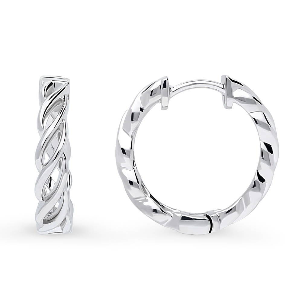 Front view of Woven Medium Hoop Earrings in Sterling Silver 0.72 inch