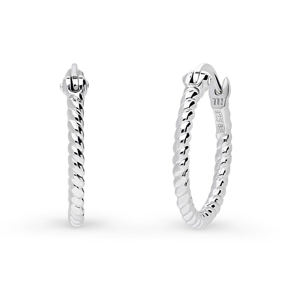 Cable Medium Hoop Earrings in Sterling Silver 0.68"