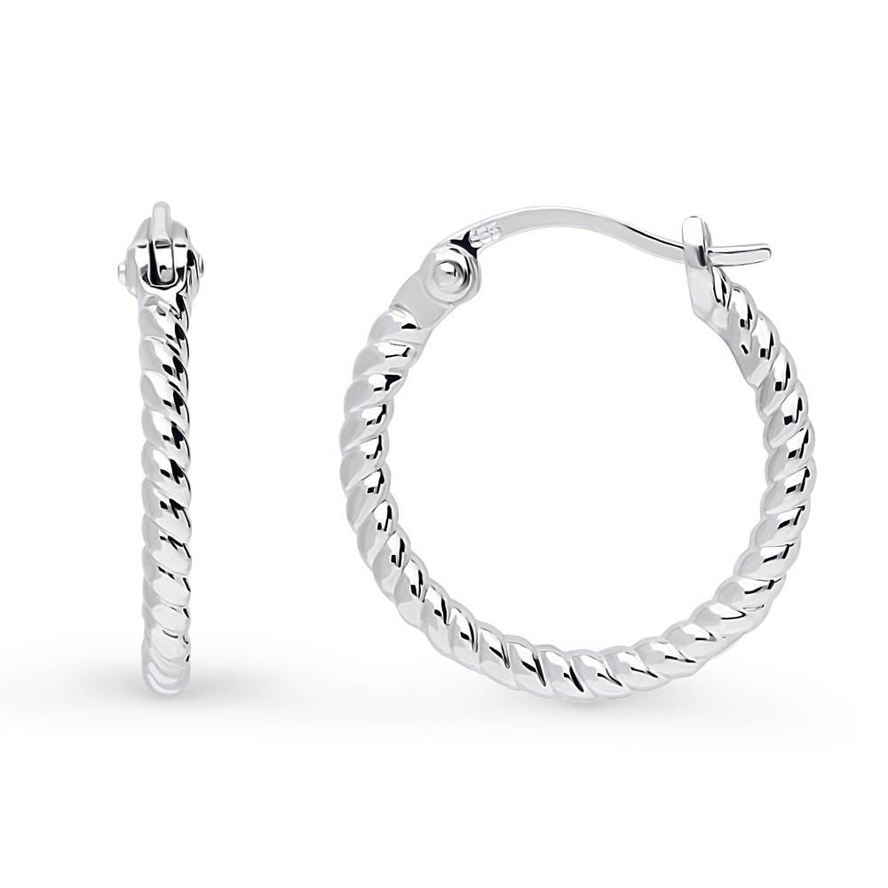 Front view of Cable Medium Hoop Earrings in Sterling Silver 0.68 inch