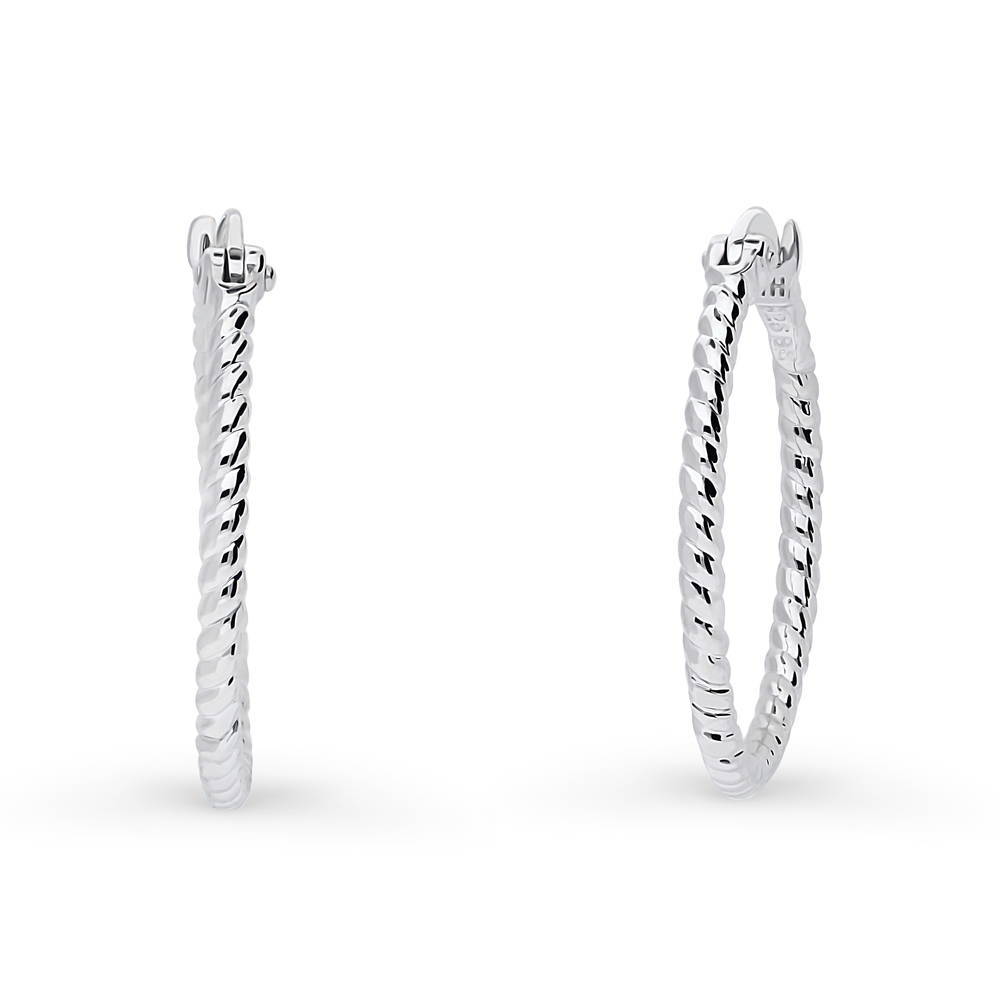 Cable Medium Hoop Earrings in Sterling Silver 0.88"