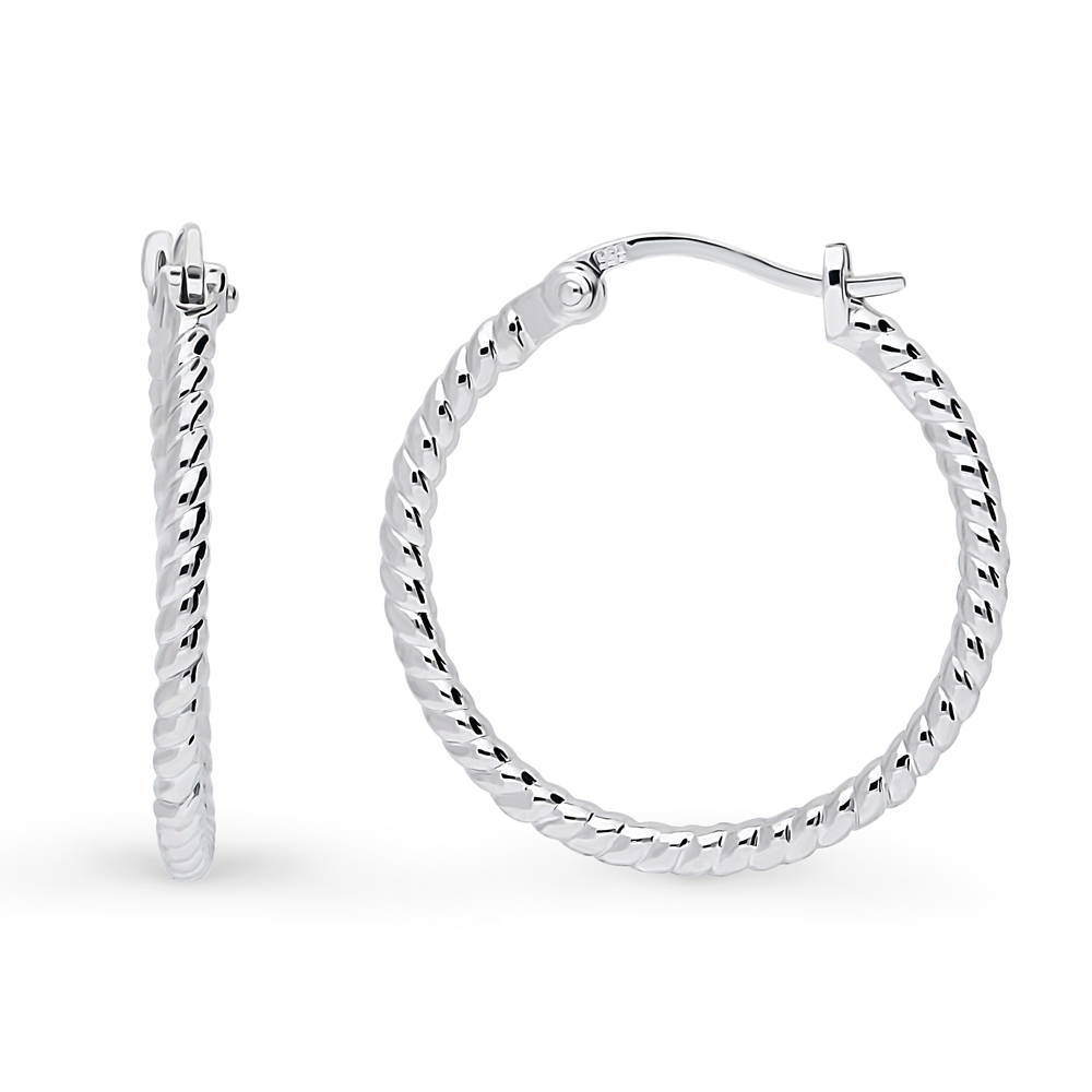 Cable Medium Hoop Earrings in Sterling Silver 0.88"