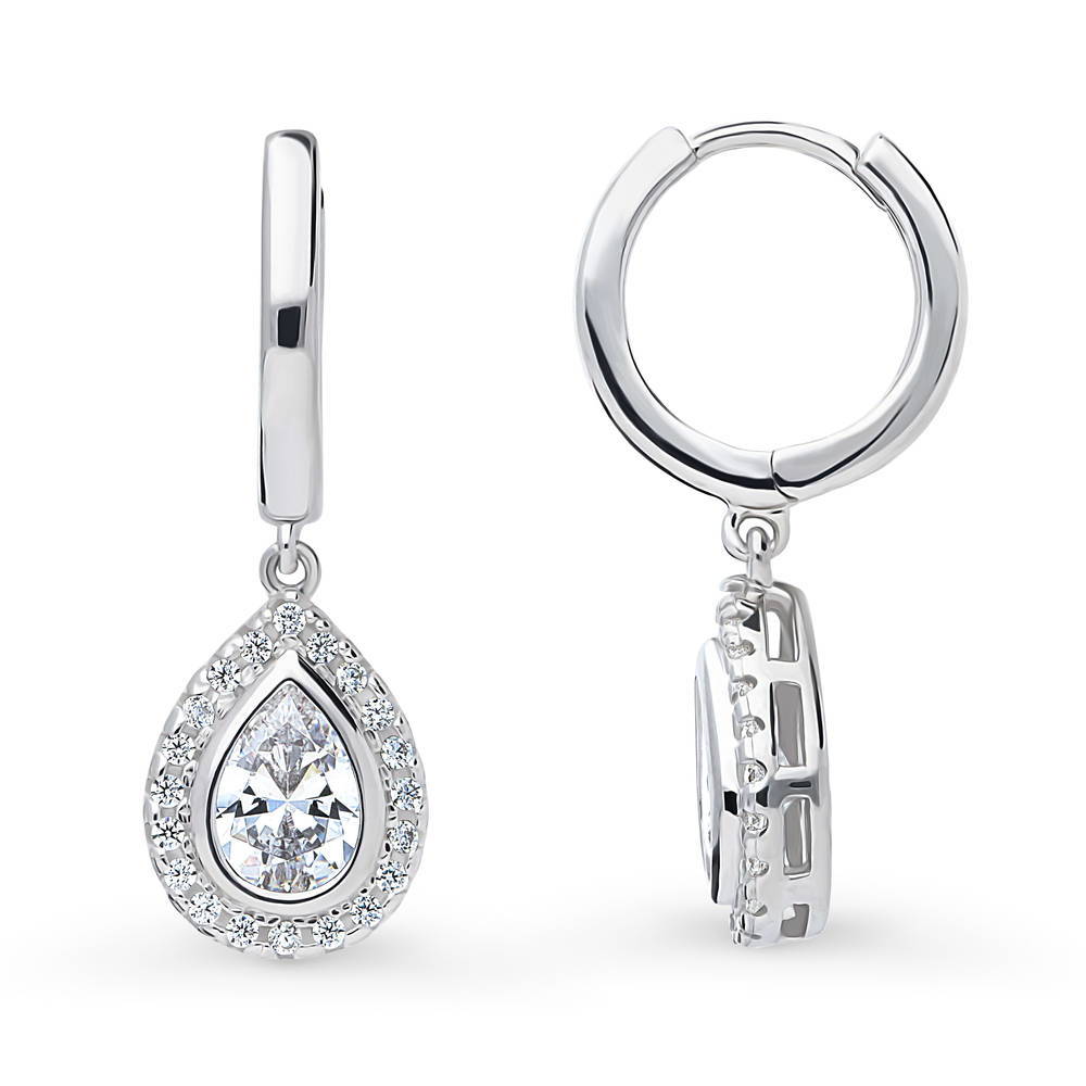 Front view of Halo Pear CZ Dangle Earrings in Sterling Silver