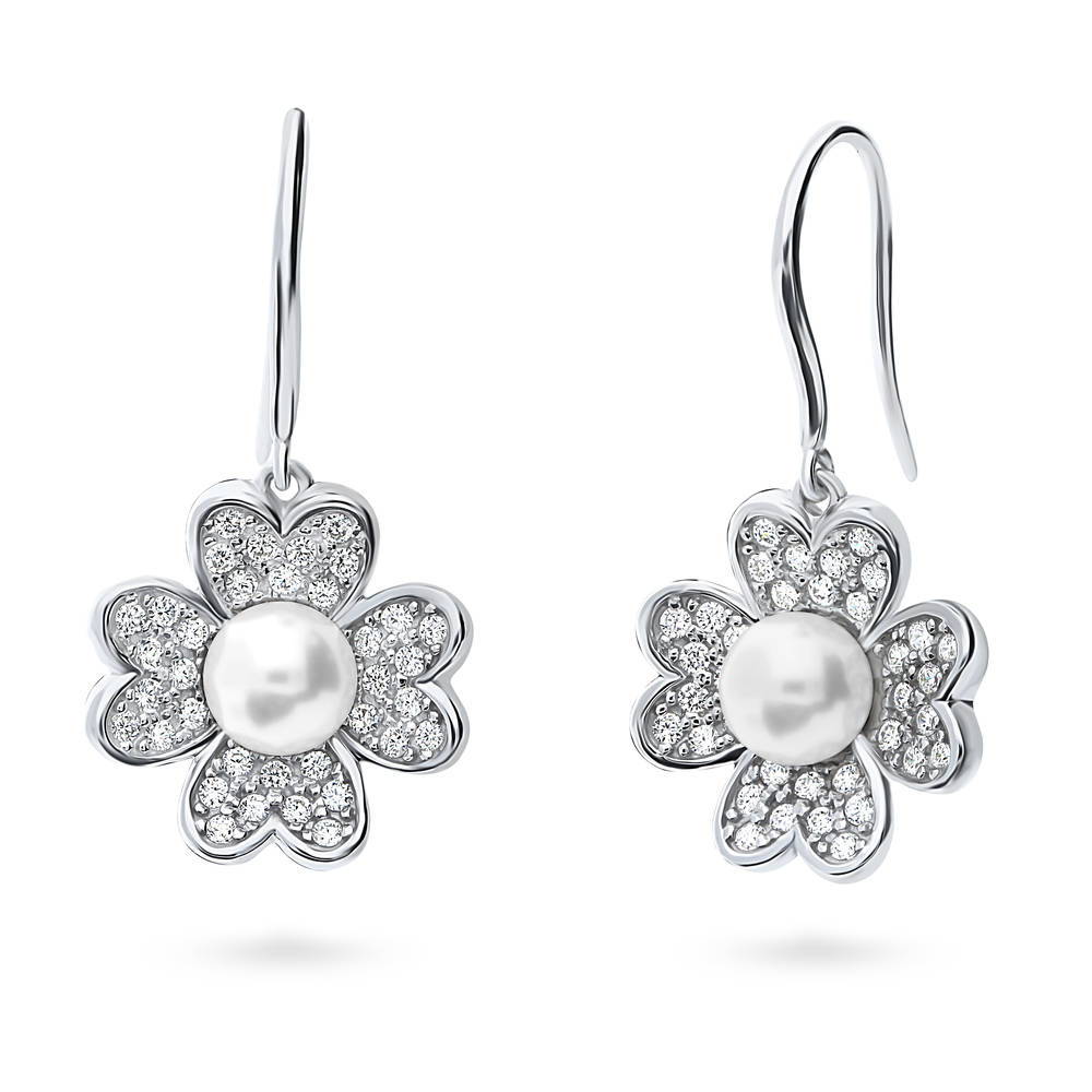 Sterling Silver Clover Imitation Pearl Fashion Fish Hook Earrings #E1606-01  – BERRICLE