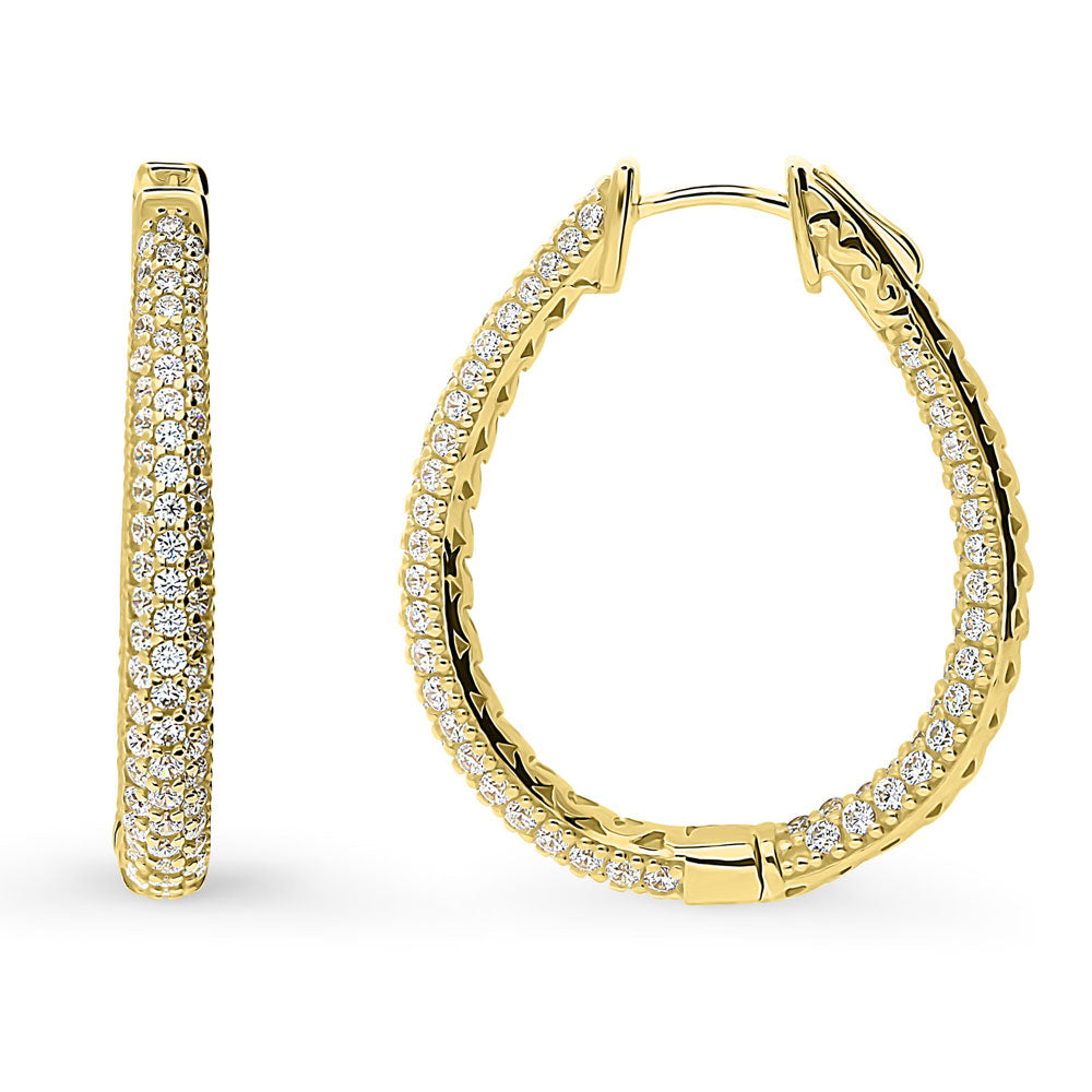Teardrop CZ Medium Inside-Out Hoop Earrings in Sterling Silver 1.25"