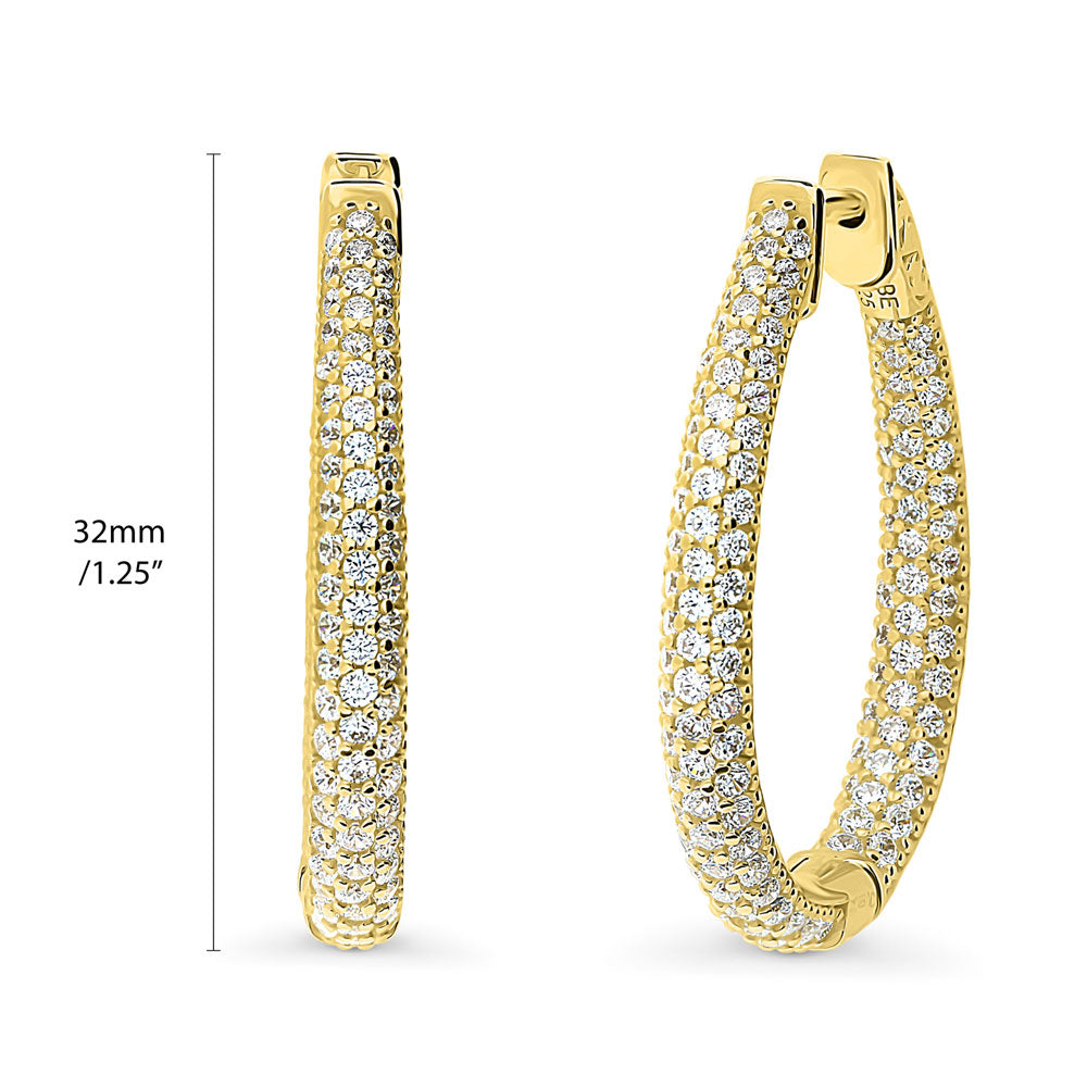 Teardrop CZ Medium Inside-Out Hoop Earrings in Sterling Silver 1.25"