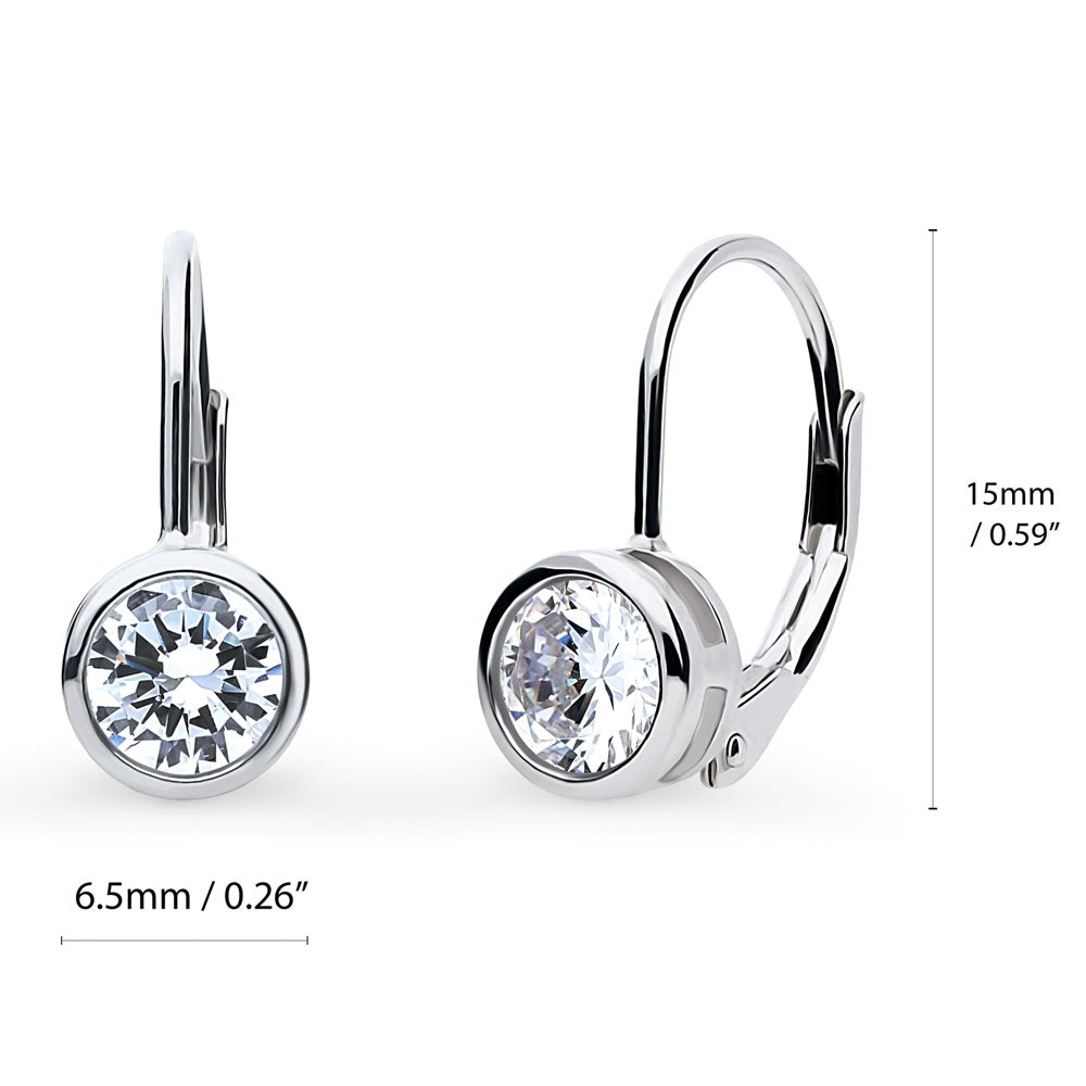 Front view of Solitaire 1.2ct Bezel Set Round CZ Dangle Earrings in Sterling Silver