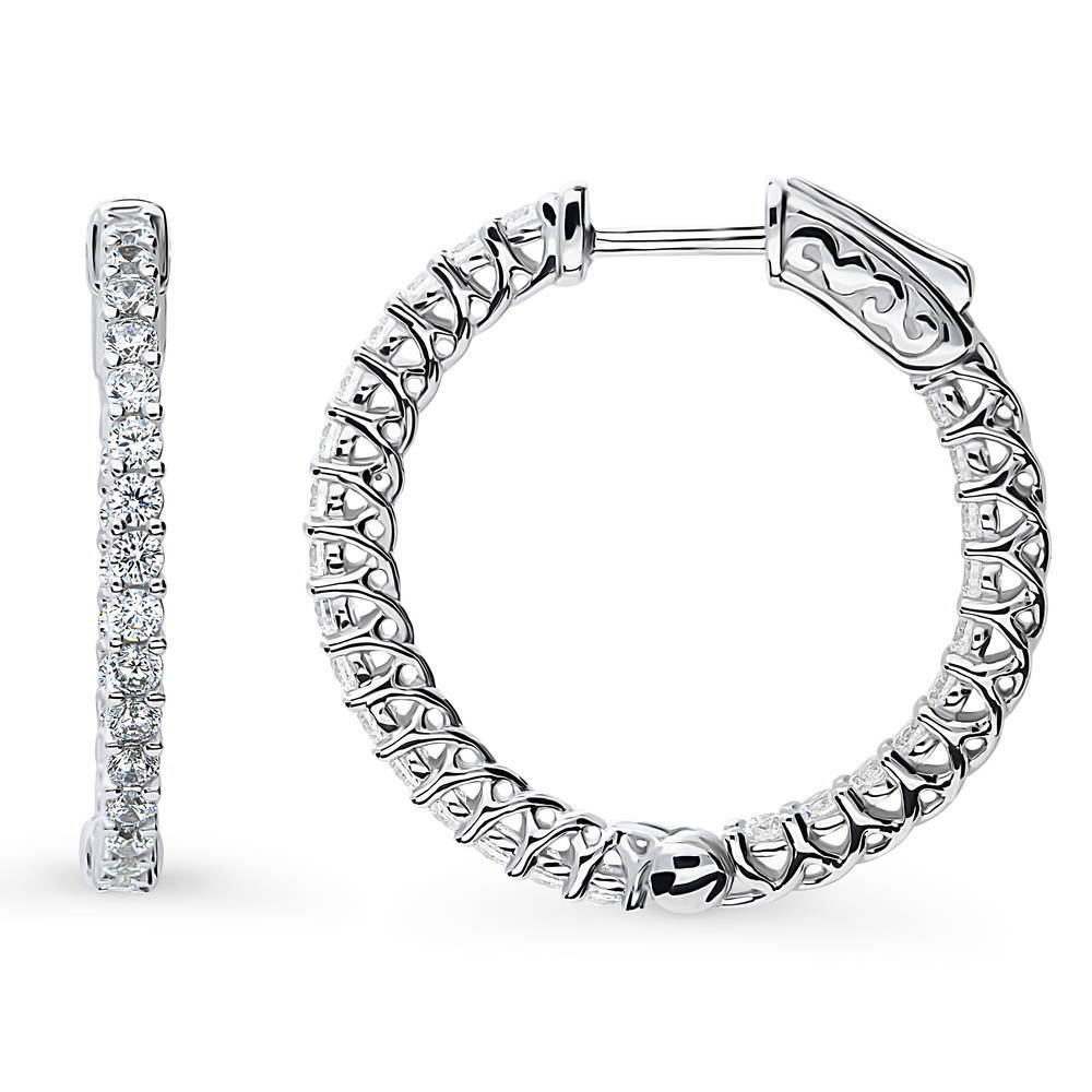 CZ Medium Inside-Out Hoop Earrings in Sterling Silver 1"