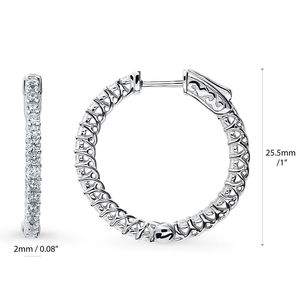 Angle view of CZ Medium Inside-Out Hoop Earrings in Sterling Silver 1 inch