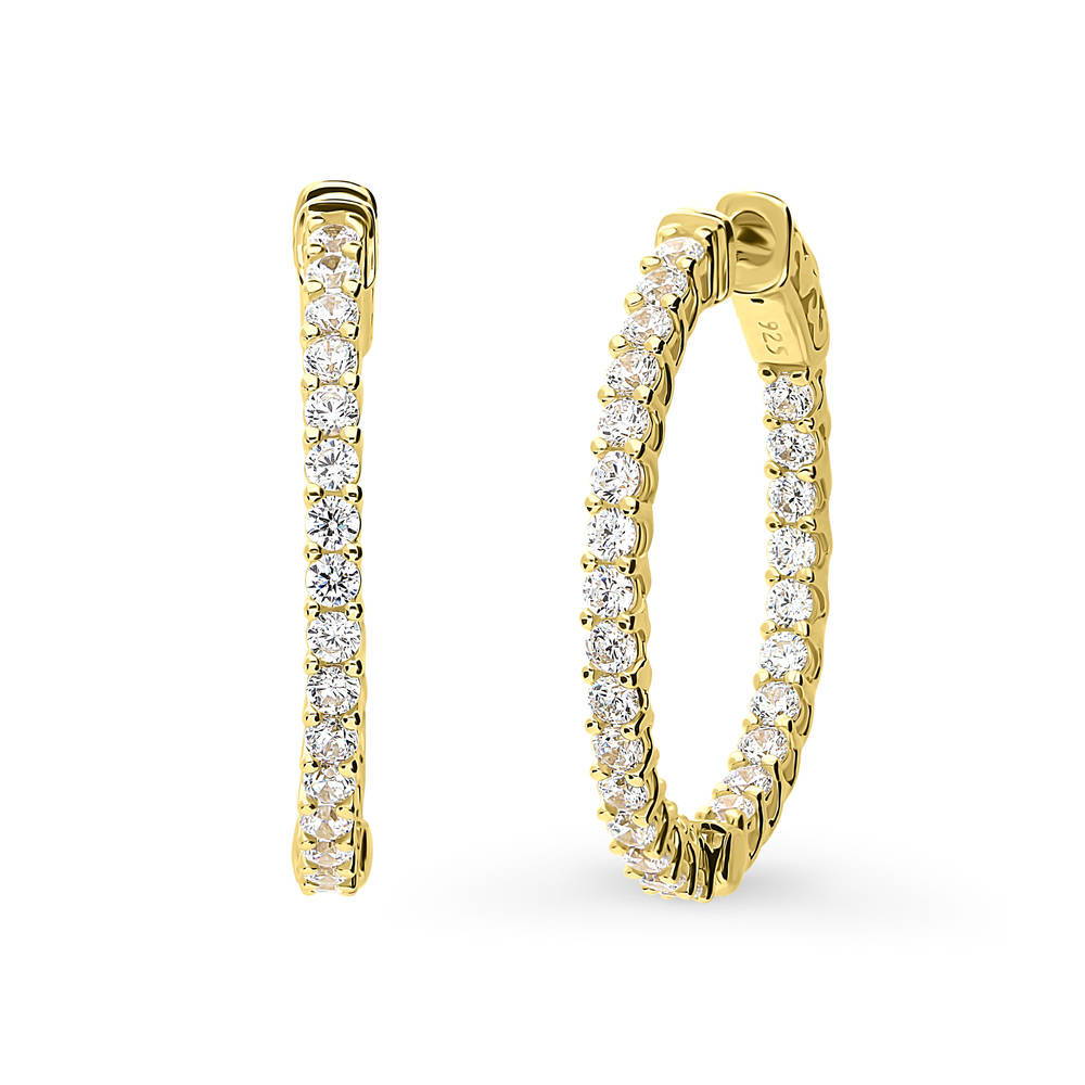 CZ Small Inside-Out Hoop Earrings in Sterling Silver 1 inch, Yellow Gold Flashed