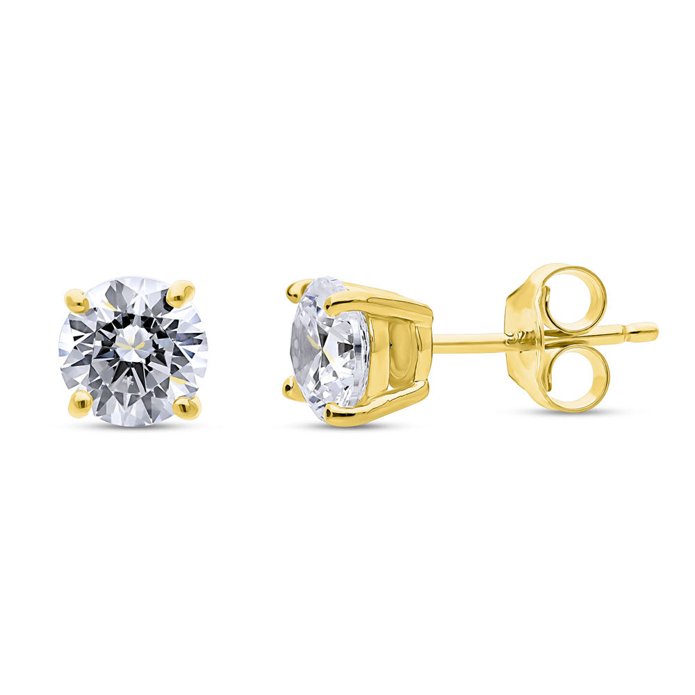 Solitaire 1.6ct Round CZ Stud Earrings in Gold Flashed Sterling Silver, 1 of 4