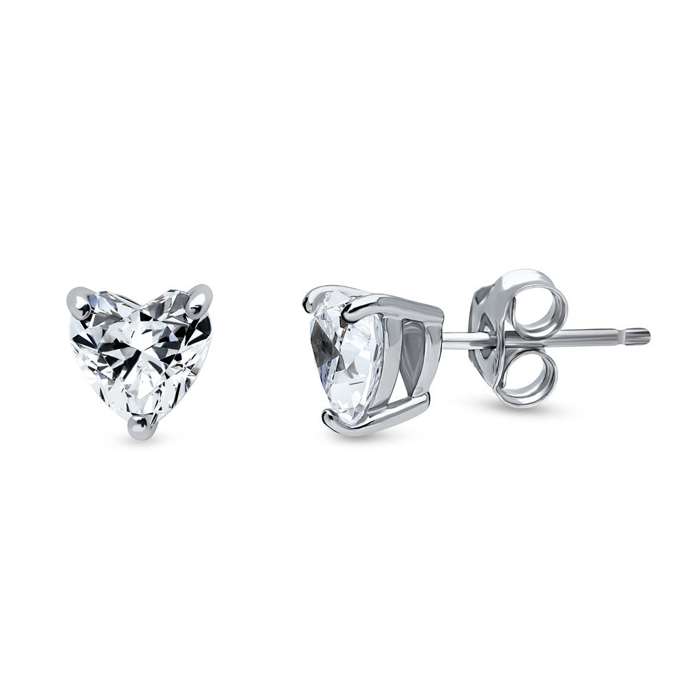 Solitaire 1.4ct Heart CZ Stud Earrings in Sterling Silver