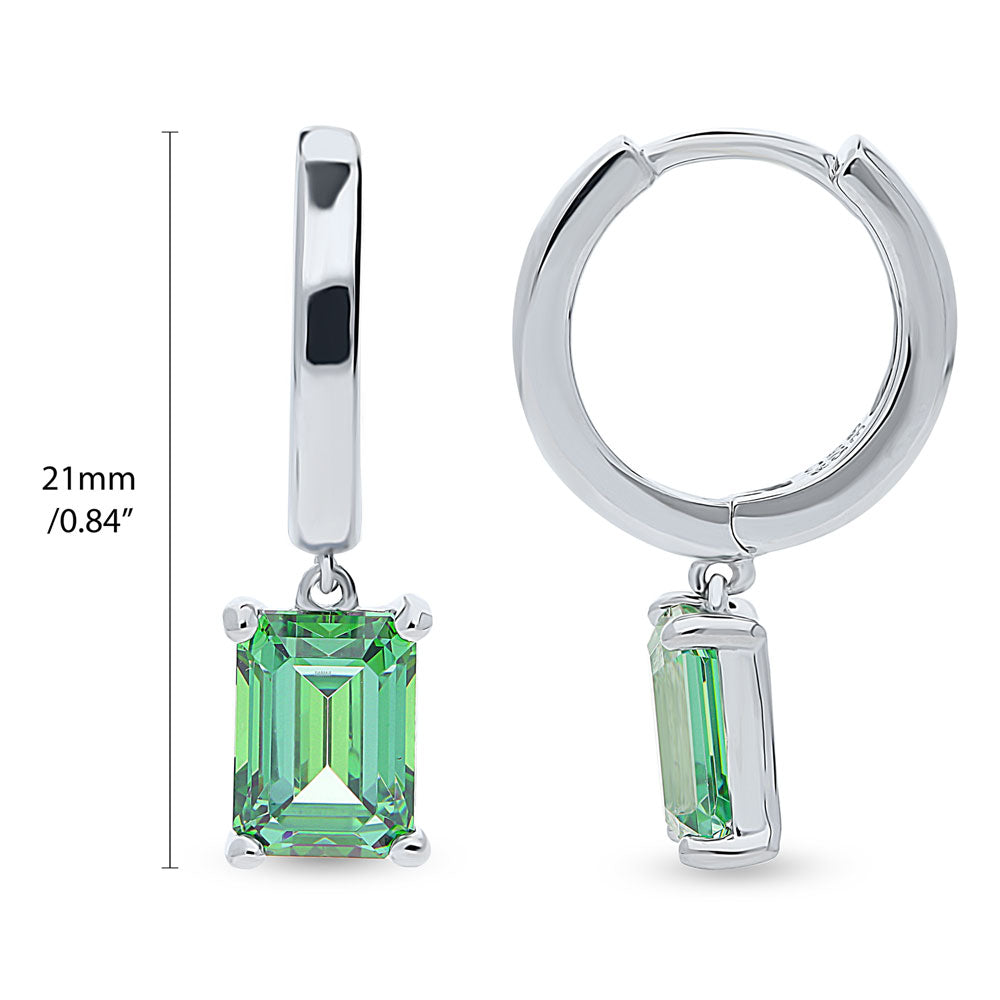 Front view of Solitaire Emerald Cut CZ Dangle Earrings in Sterling Silver 2ct