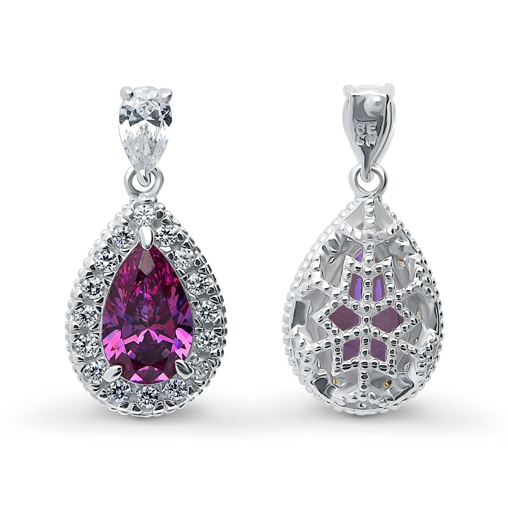 Front view of Halo Pear CZ Dangle Earrings in Sterling Silver