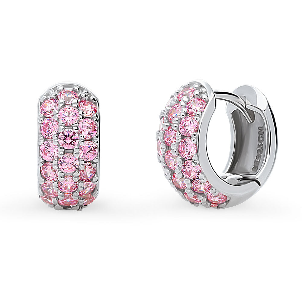 CZ Small Huggie Earrings in Sterling Silver 0.5"