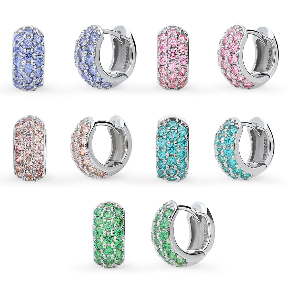 CZ Small Huggie Earrings in Sterling Silver 0.5 inch