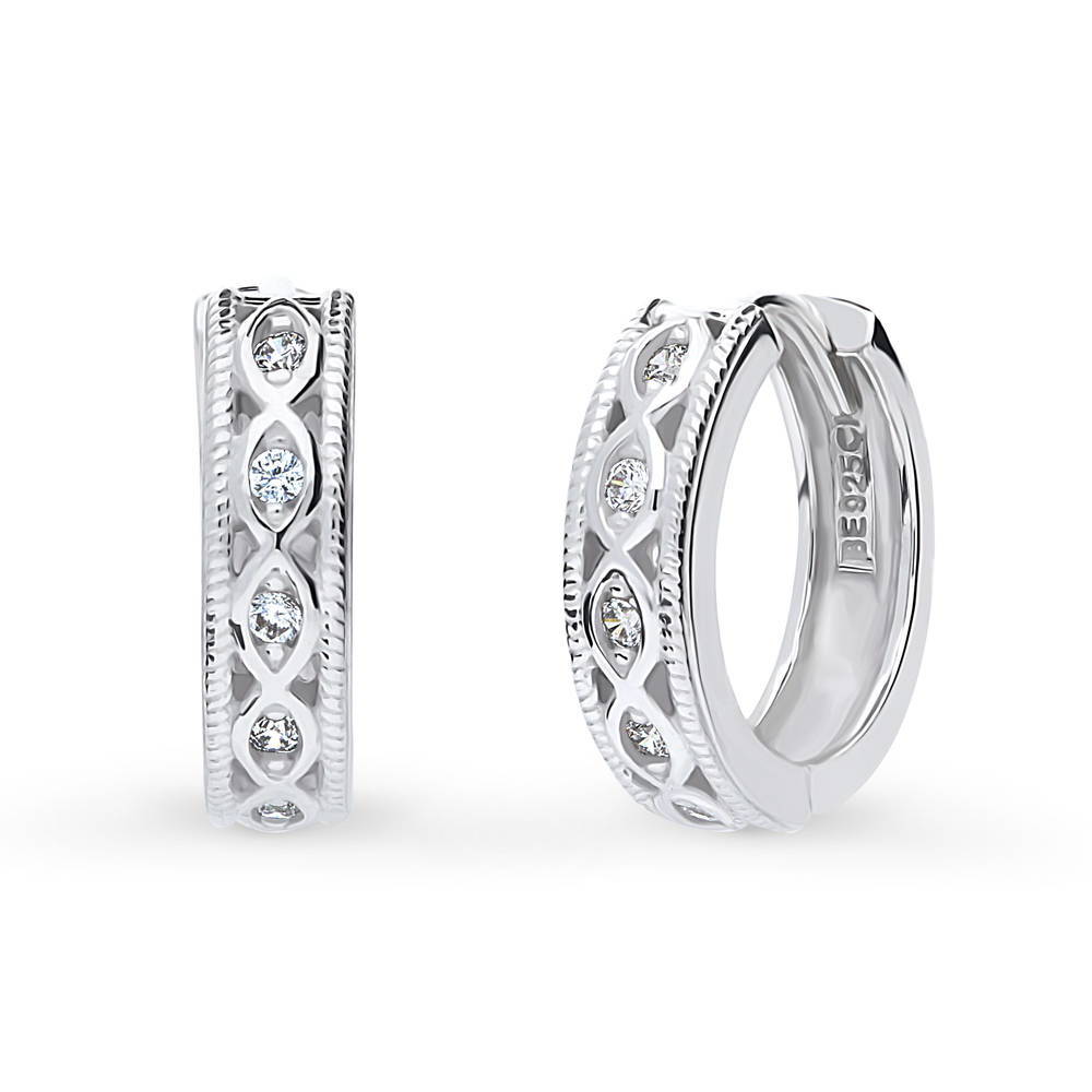 Woven CZ Medium Hoop Earrings in Sterling Silver 0.63 inch