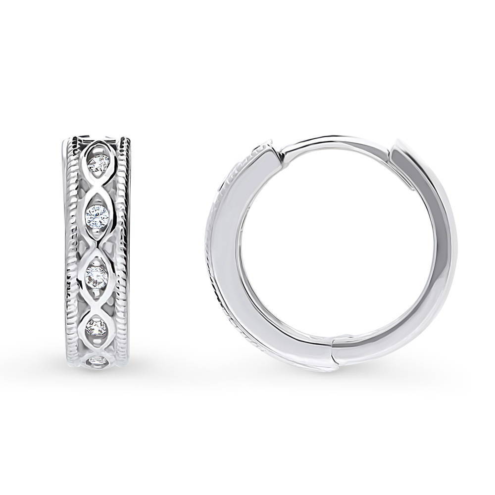 Front view of Woven CZ Medium Hoop Earrings in Sterling Silver 0.63 inch