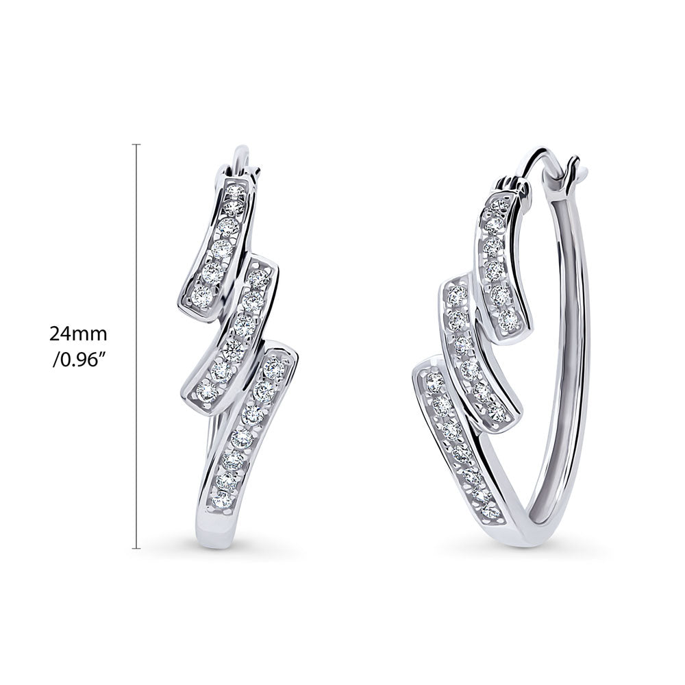 Front view of Oval Bypass CZ Medium Hoop Earrings in Sterling Silver 0.96 inch