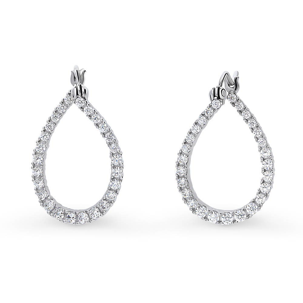 Teardrop Woven CZ Medium Hoop Earrings in Sterling Silver 0.98 inch