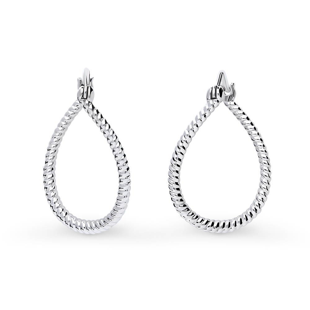 Teardrop Woven Medium Hoop Earrings in Sterling Silver 0.95"