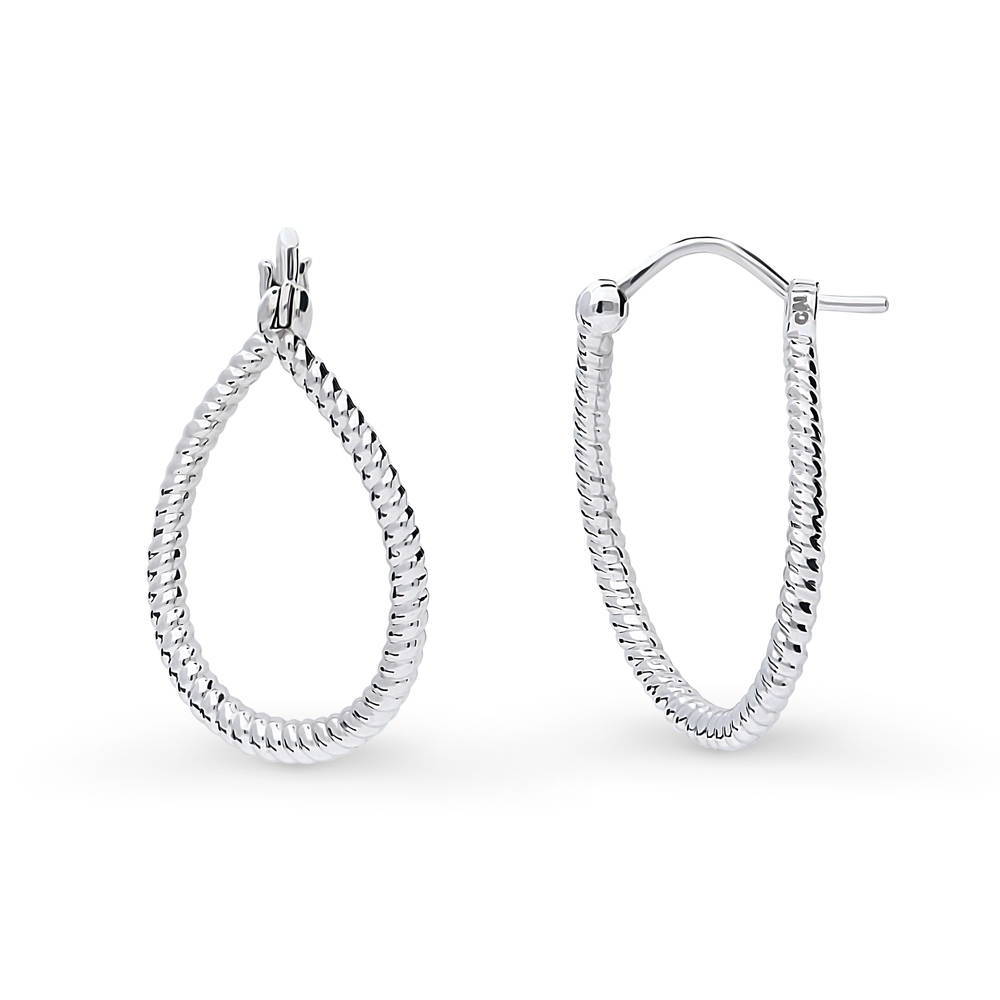 Teardrop Woven Medium Hoop Earrings in Sterling Silver 0.95"