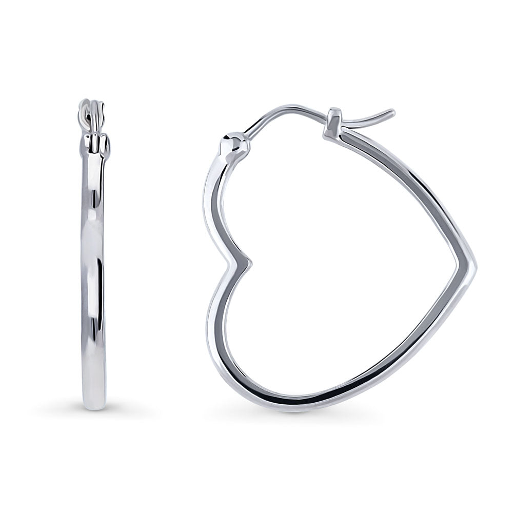 Heart Medium Hoop Earrings in Sterling Silver 1"