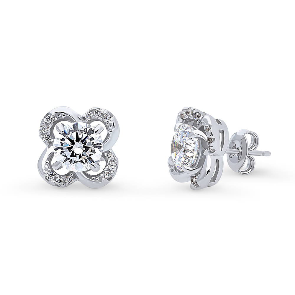 Flower CZ Stud Earrings in Sterling Silver