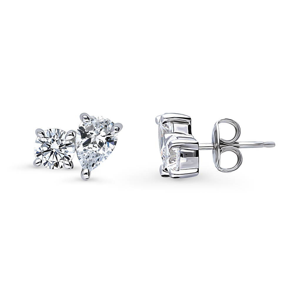 2-Stone CZ Stud Earrings in Sterling Silver