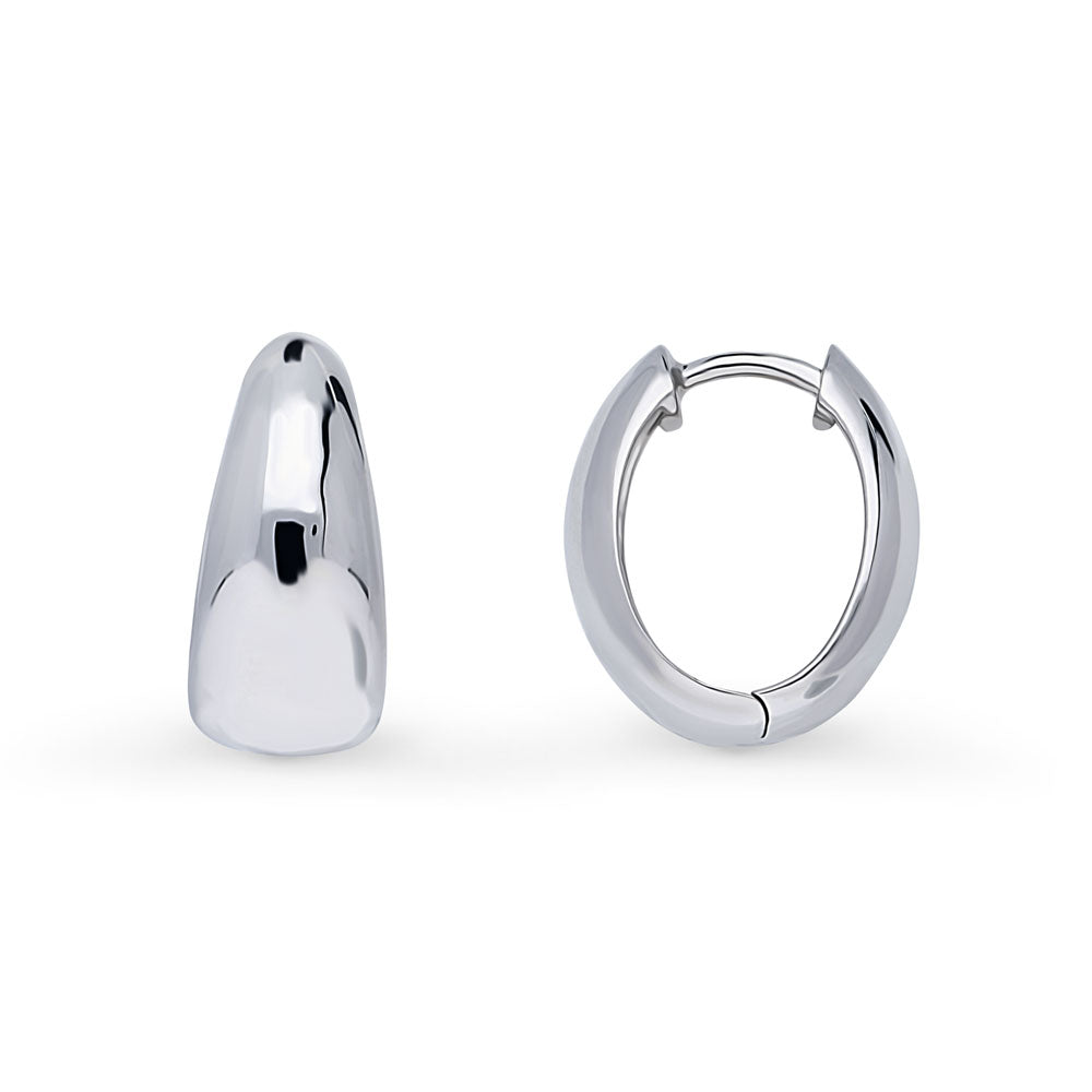 Oval Dome Medium Huggie Earrings in Sterling Silver 0.63 inch