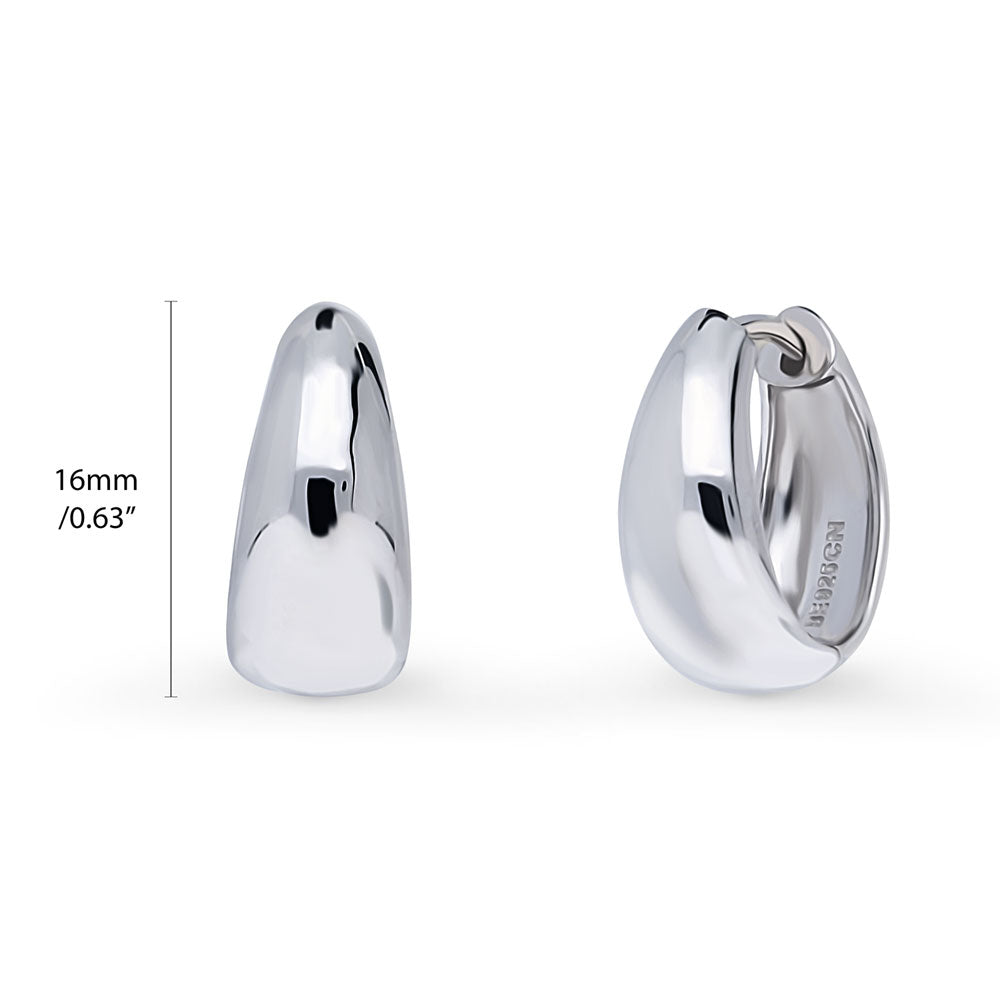 Front view of Oval Dome Medium Huggie Earrings in Sterling Silver 0.63 inch