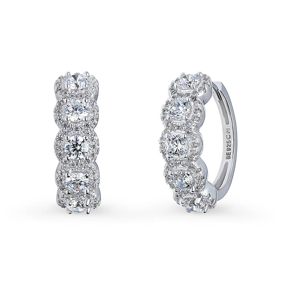 5-Stone CZ Medium Hoop Earrings in Sterling Silver 0.85"