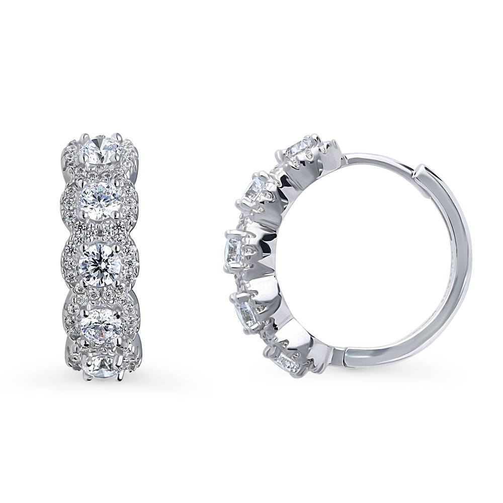 5-Stone CZ Medium Hoop Earrings in Sterling Silver 0.85"