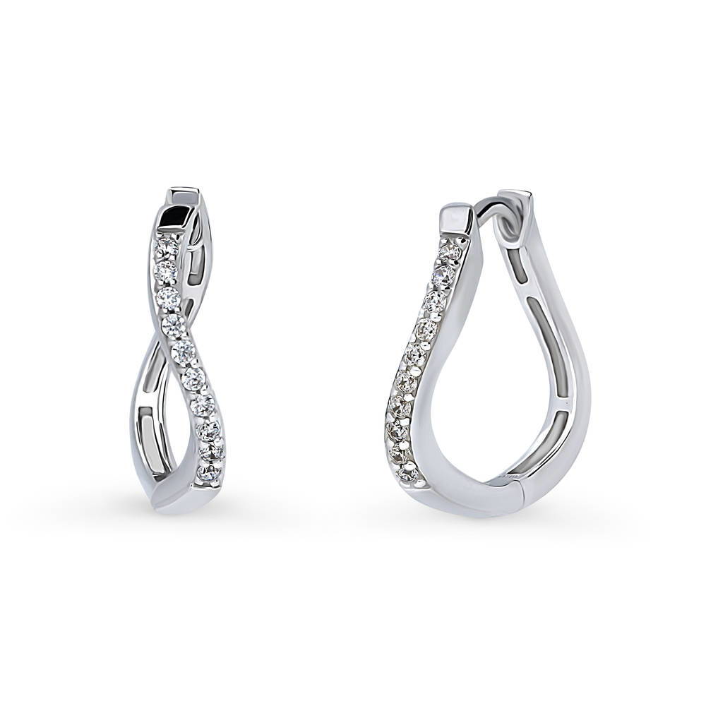 Wave Woven CZ Medium Hoop Earrings in Sterling Silver 0.72 inch