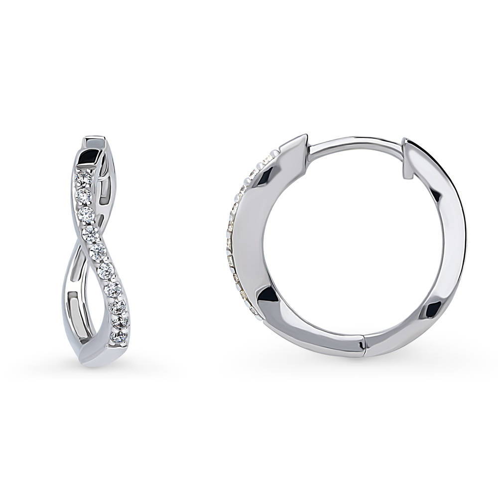 Front view of Wave Woven CZ Medium Hoop Earrings in Sterling Silver 0.72 inch