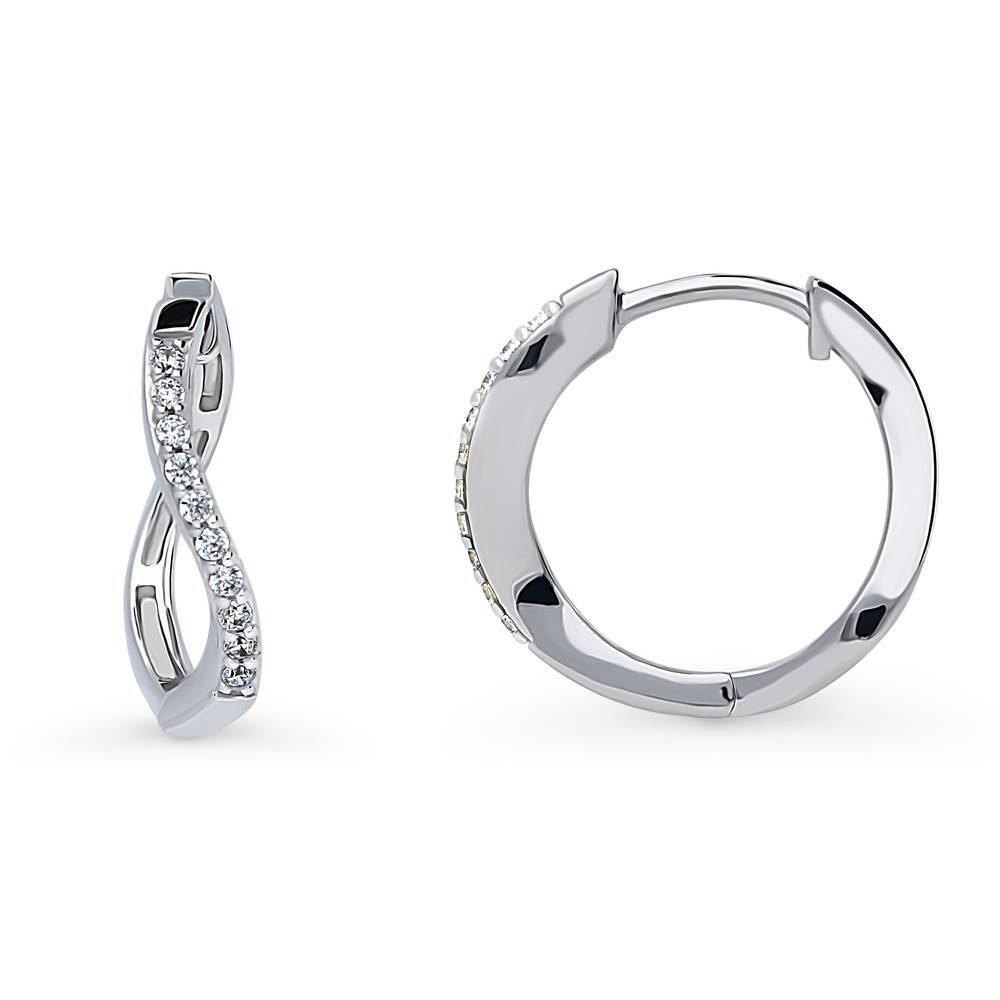 Wave Woven CZ Medium Hoop Earrings in Sterling Silver 0.72"