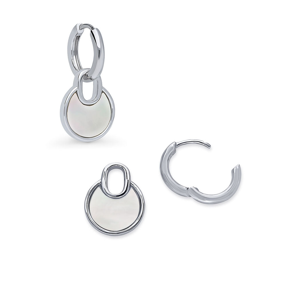 Angle view of Lock Mother Of Pearl Dangle Earrings in Sterling Silver